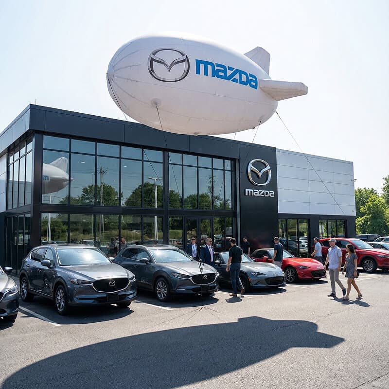 Inflatable mazda blimp on building