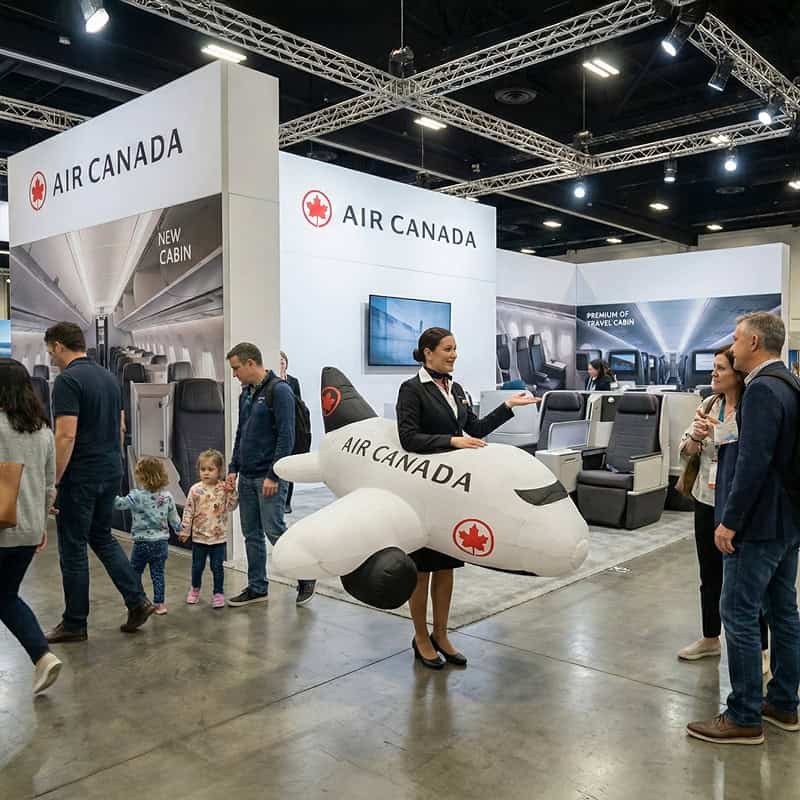 Lady wearing inflatable plane at expo