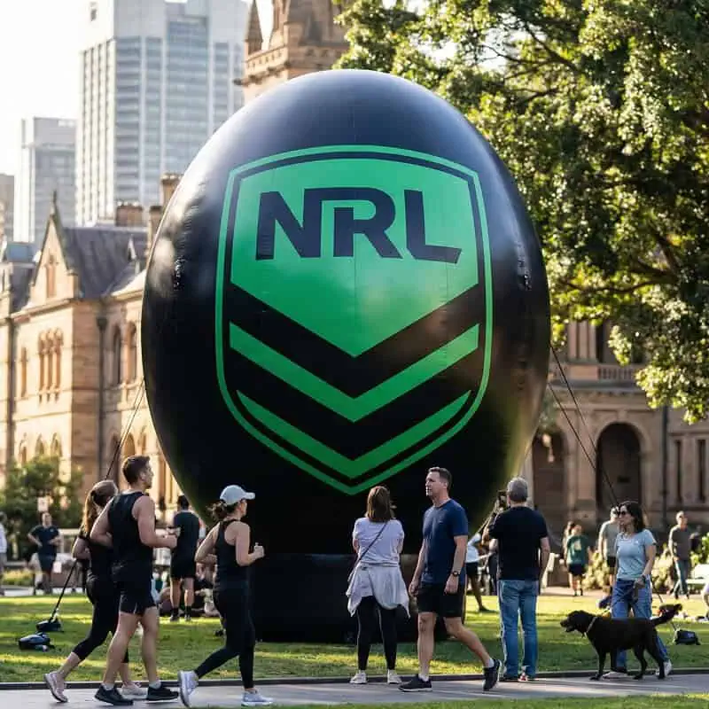 Inflatable giant NRL ball in park