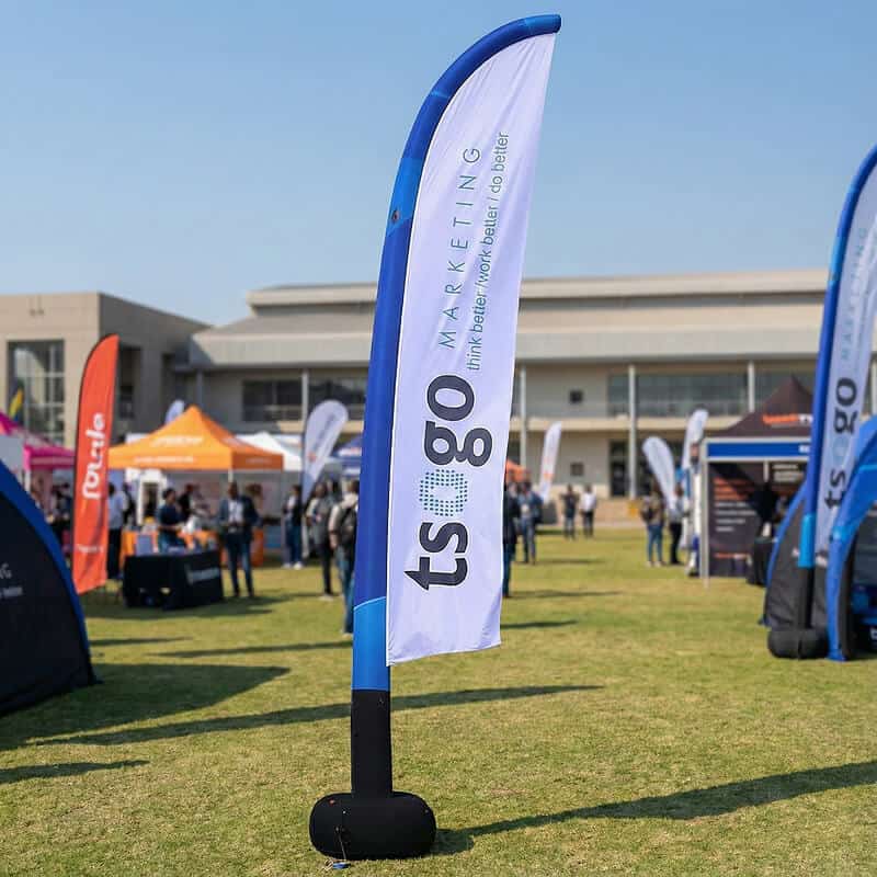 Tsogo marketing inflatable feather banner at outdoor expo