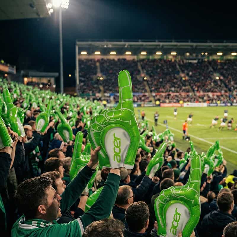 Crowd with inflatable hands at sports game