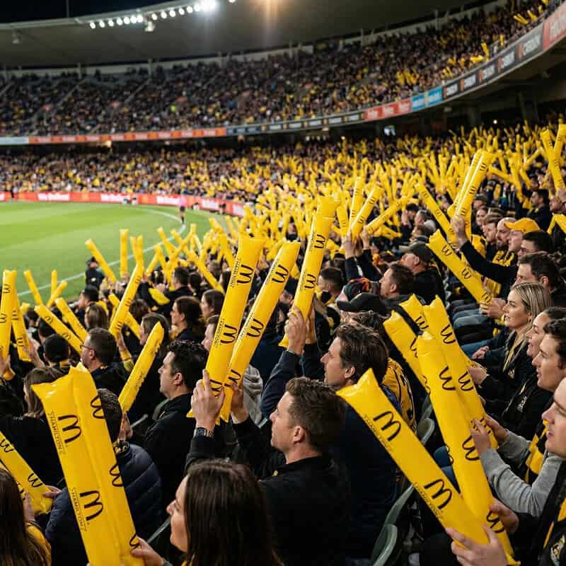 Crowd holding inflatable noise makers